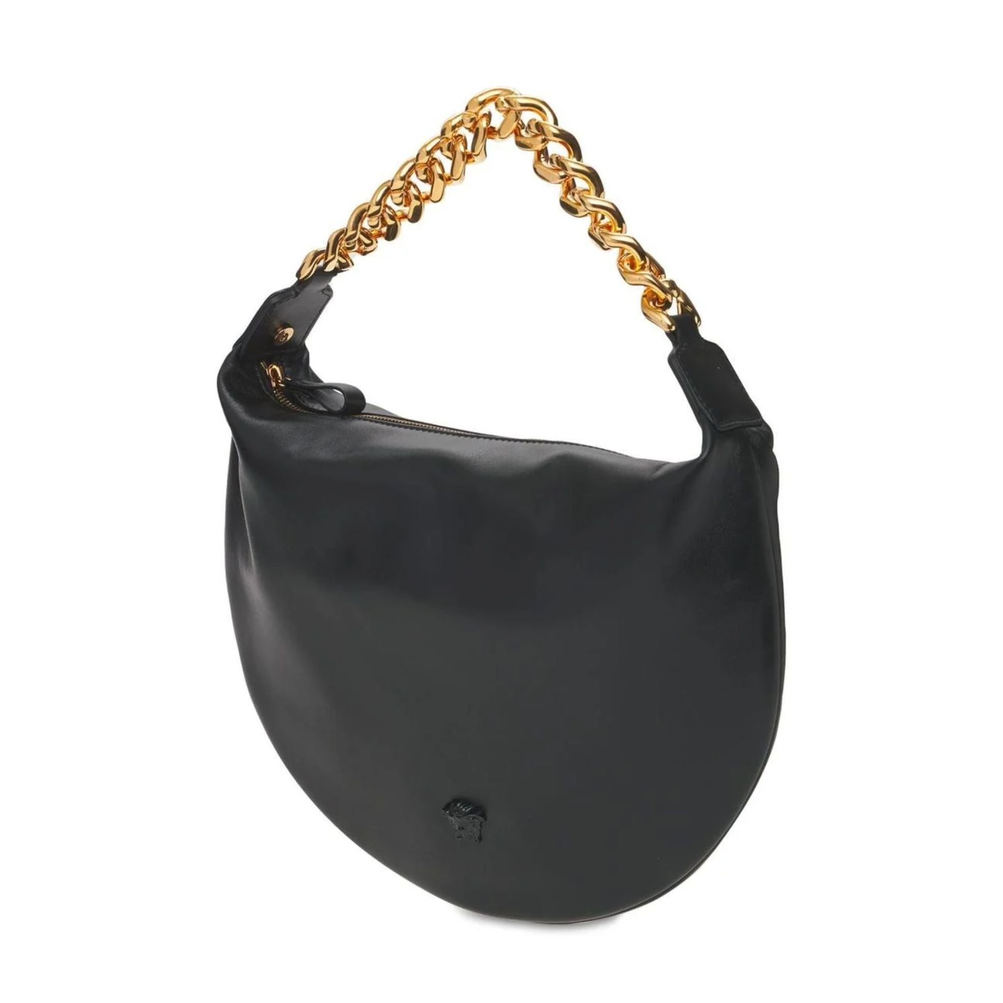 Versace Runway La Medusa Soft Hobo Black Lambskin Leather Handbag