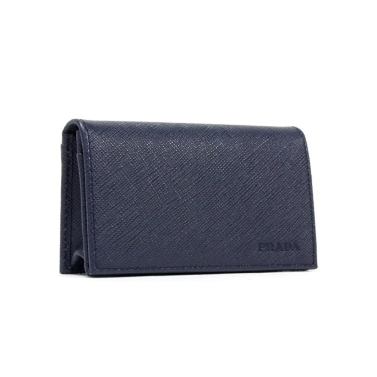 Prada Mens Saffiano Flap Card Holder Wallet Baltico Blue