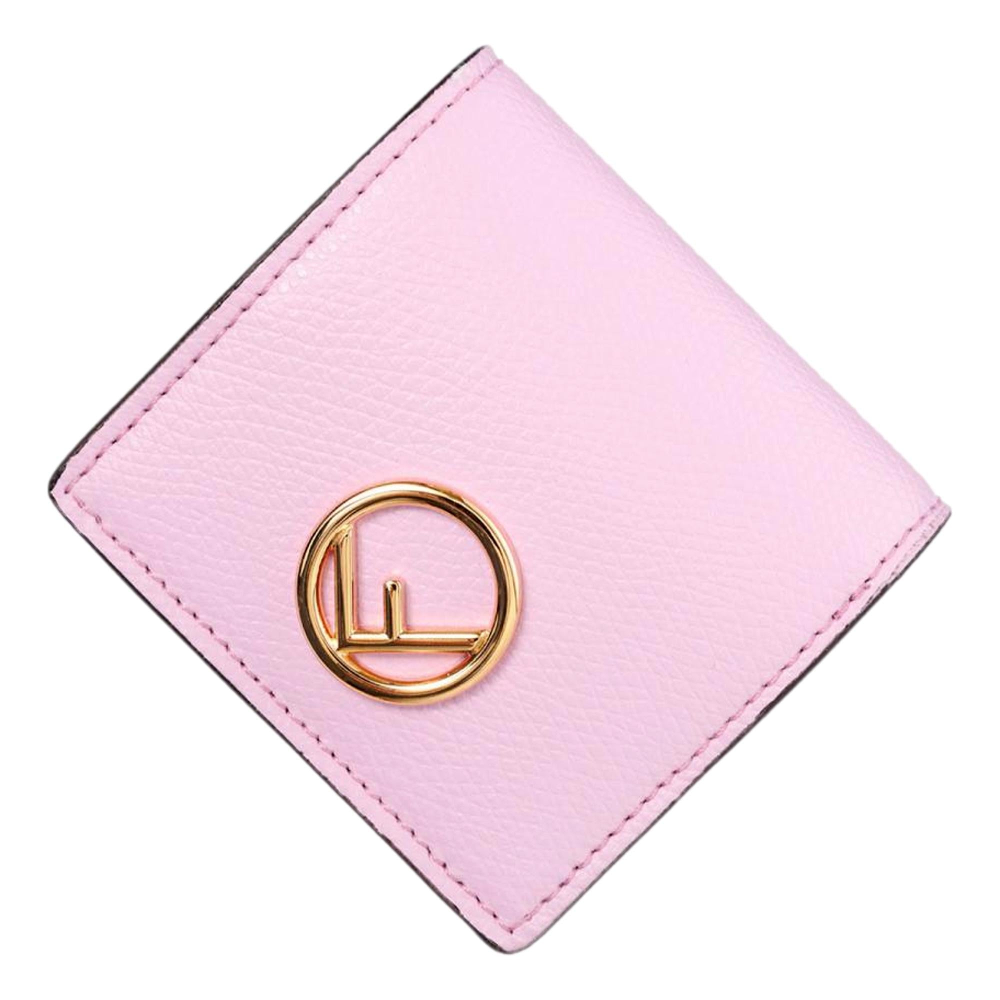 Fendi Calf Leather F logo Lavanda Pink Leather Coin