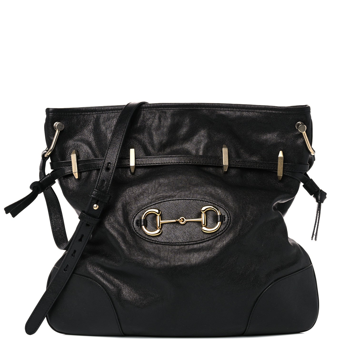 Gucci 1955 Morsetto Leather Horsebit Drawstring Black Bucket Bag