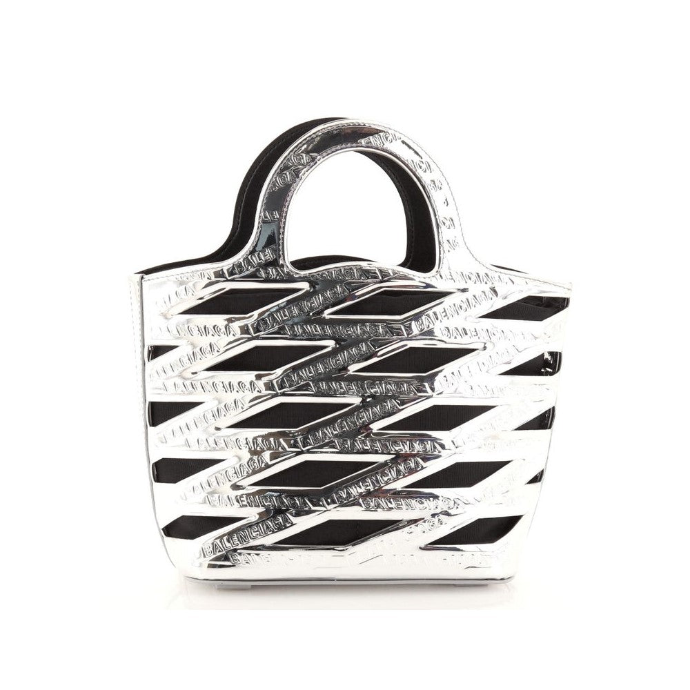 Balenciaga Neo Basket Metallic Silver Leather Small Satchel Bag 630708