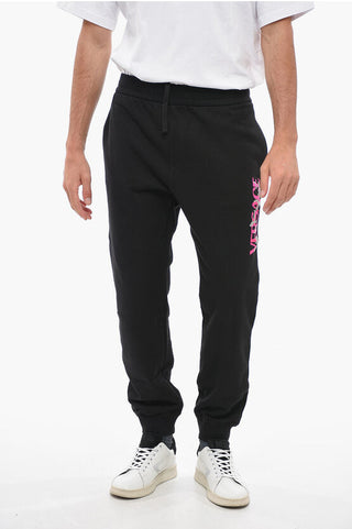 Versace Cotton Sweatpants with Flocked Logo