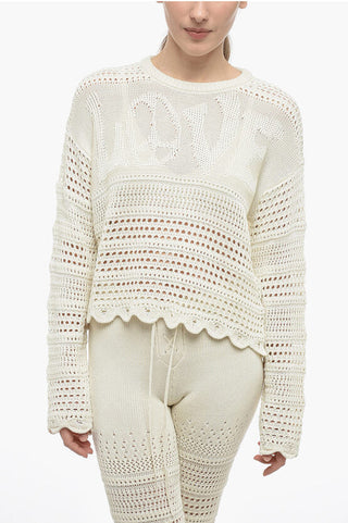 Amiri Crochet LOVE Crew-neck Sweater with Scalloped Hem