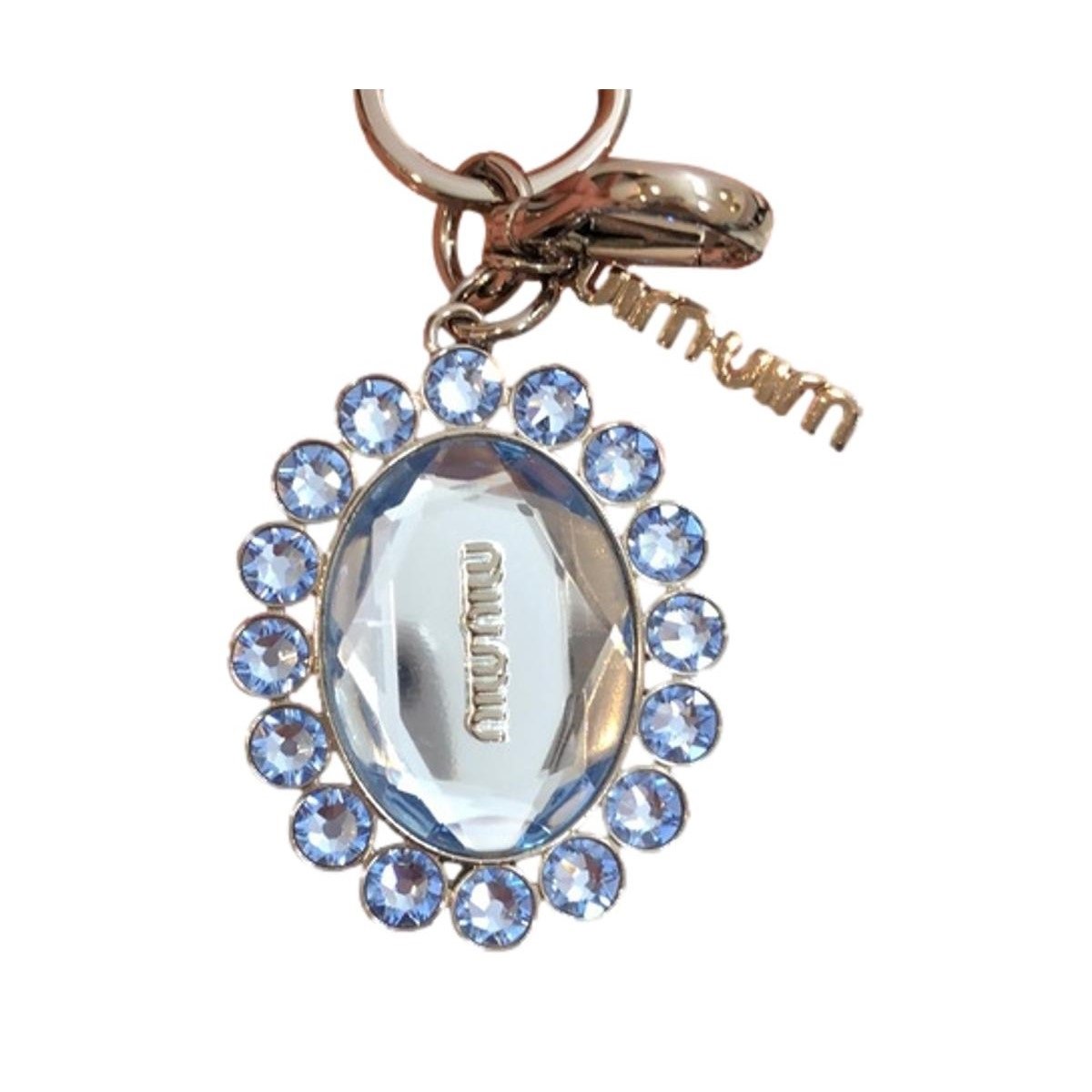 Miu Miu Trick Metallo Oval Crystal Blue Plex Charm Key Chain Key Ring