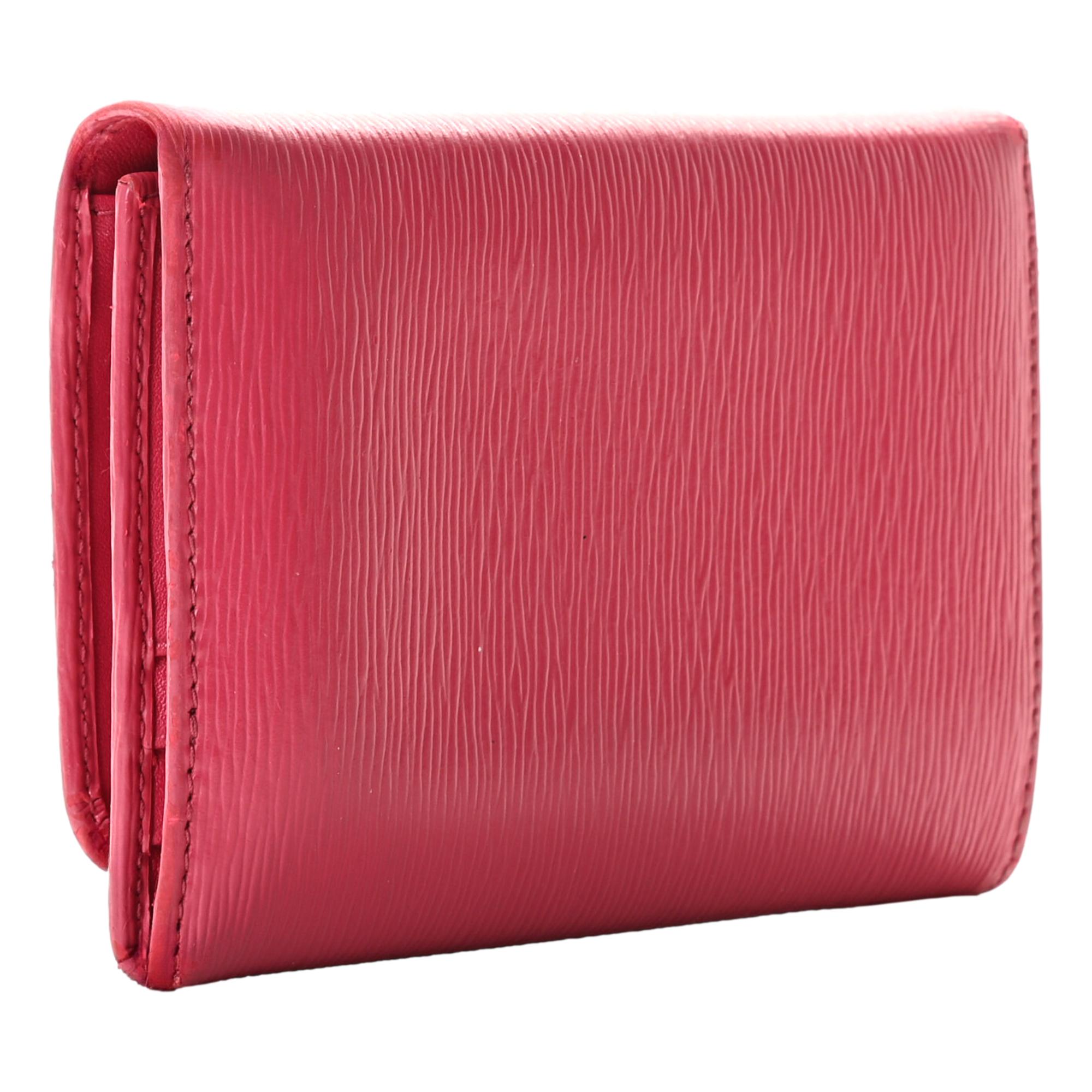 Prada Vitello Move Pink Leather Logo Plaque Small Trifold Wallet