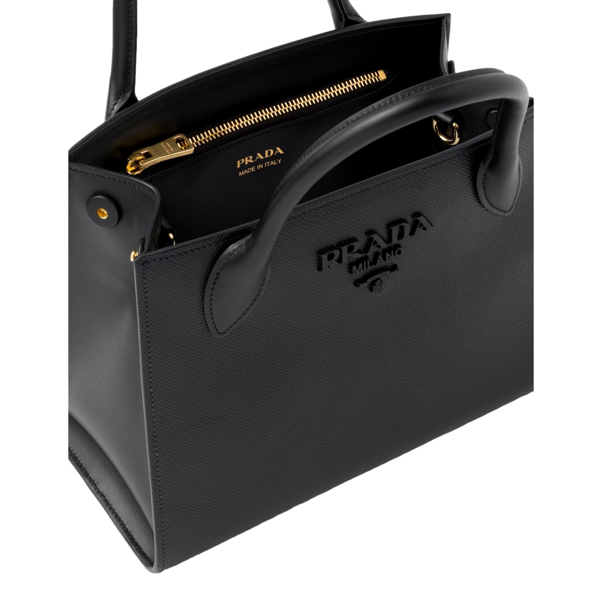 Prada Monochrome Saffiano Top Handle Crossbody Tote Bag Black