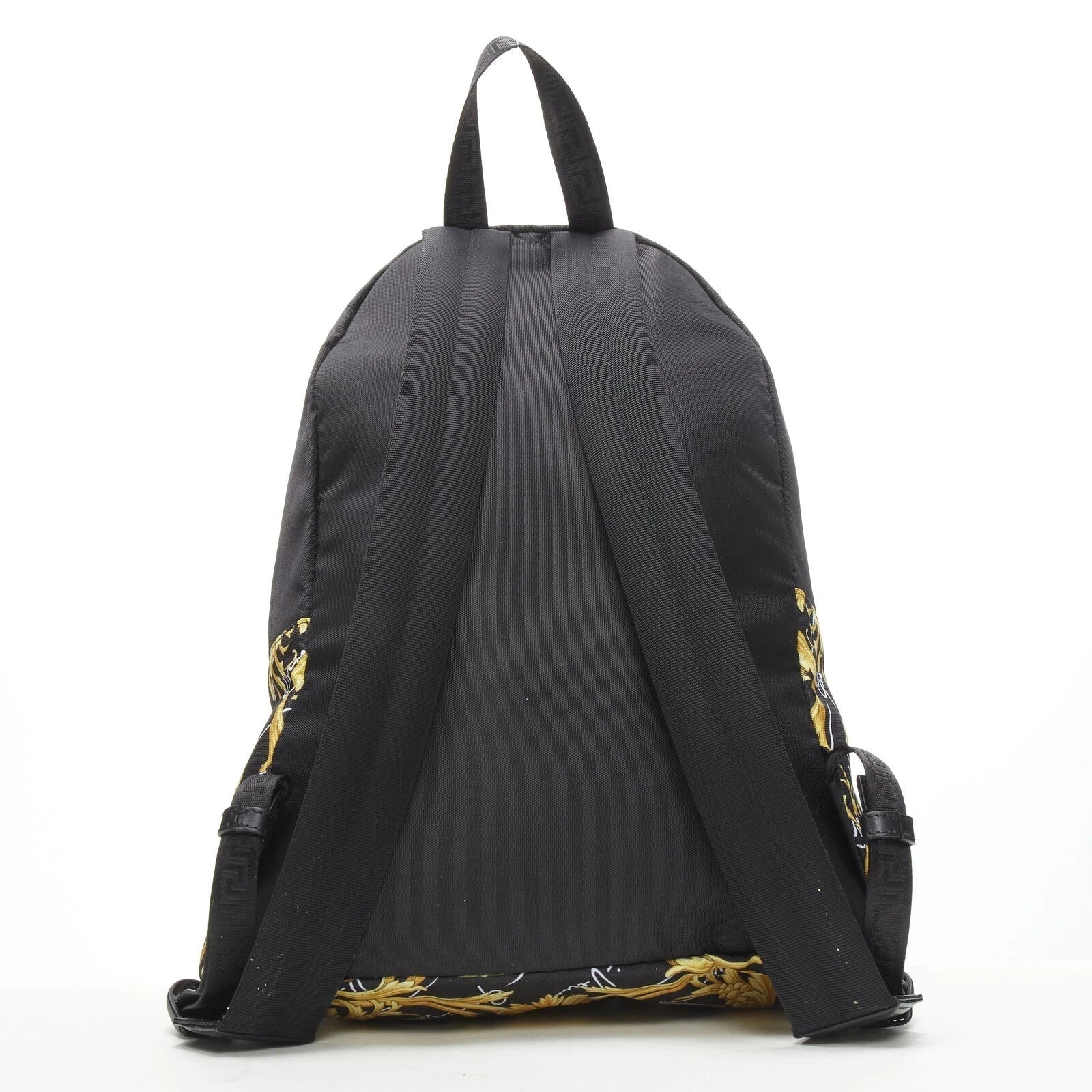 Versace Black Nylon Barocco Signature Print Zip Backpack