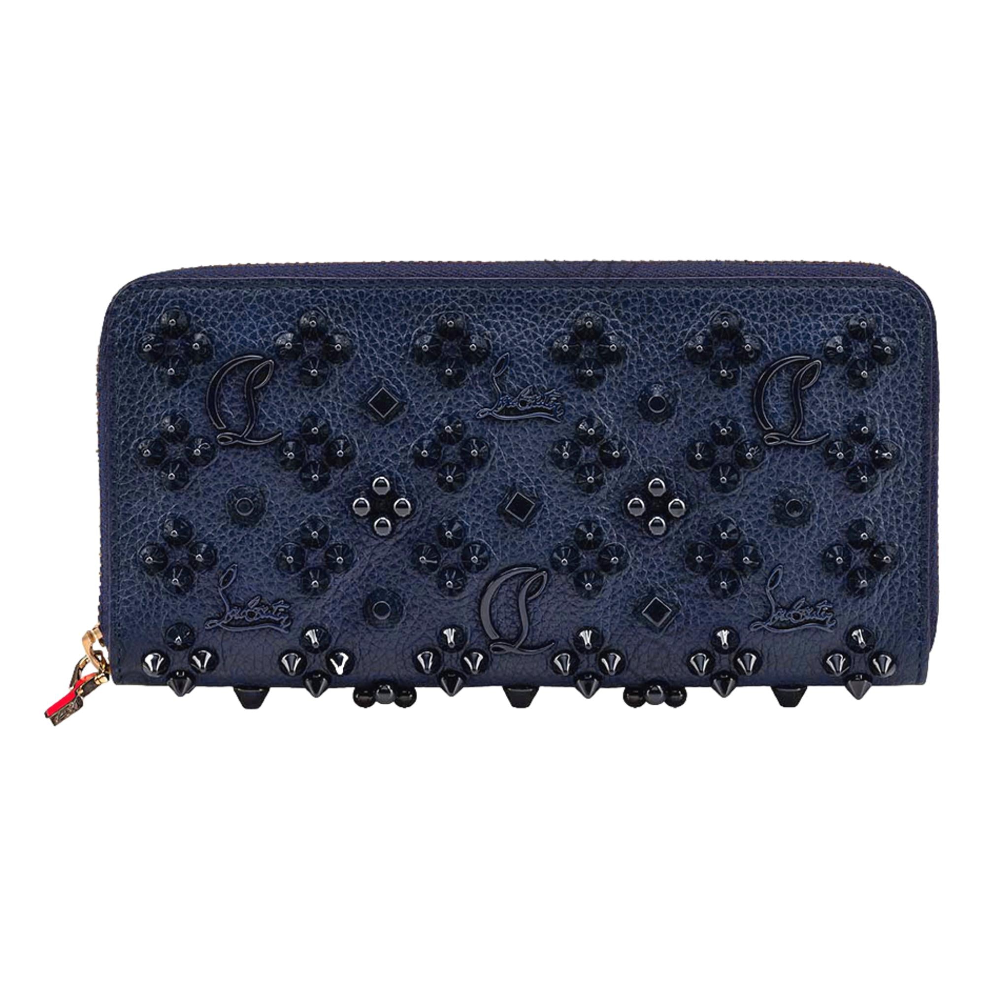 Christian Louboutin Panettone Studded Blue Leather Zip Around Wallet 3175224