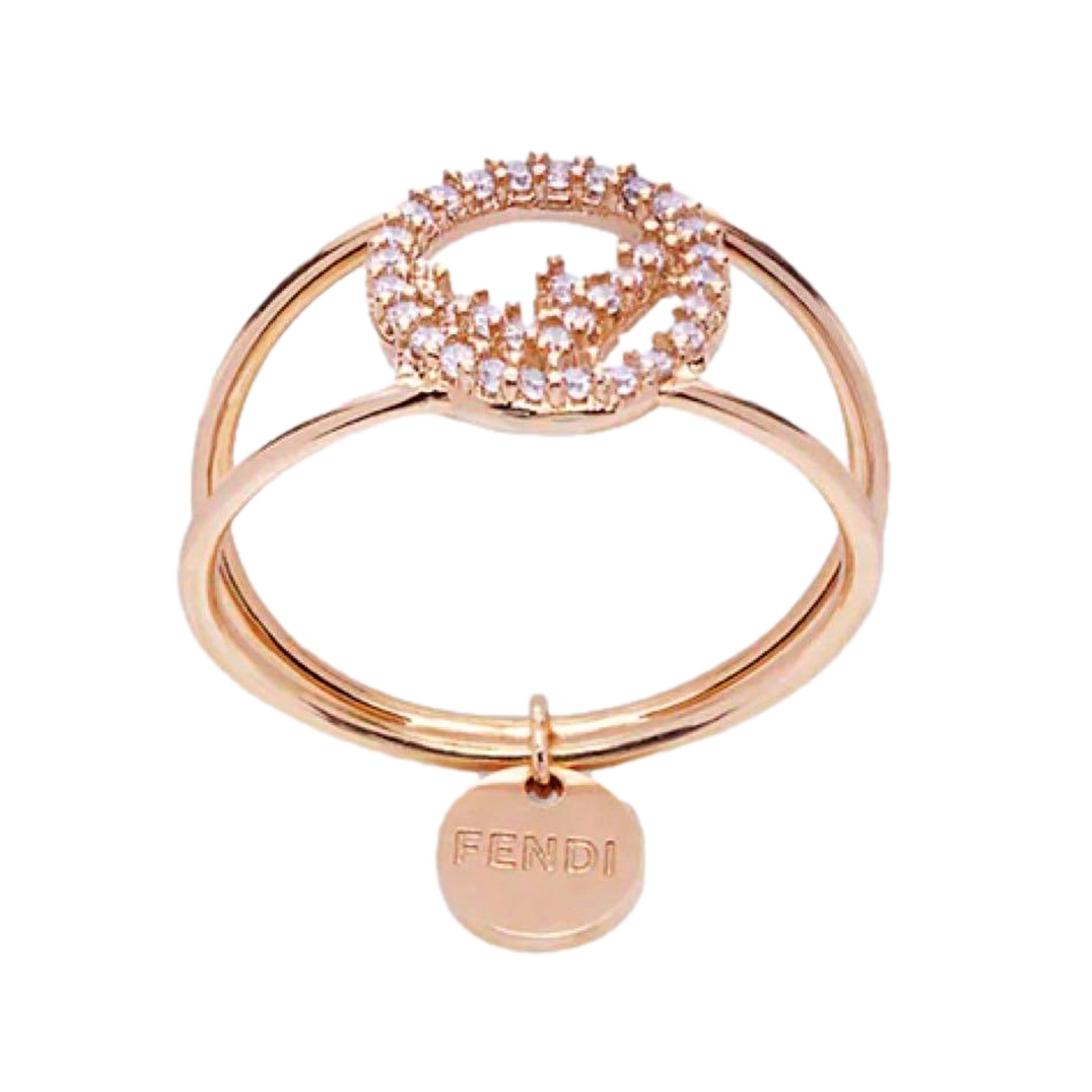 Fendi F is Fendi Circle Logo Crystal Ring Rose Gold Metal Size Medium