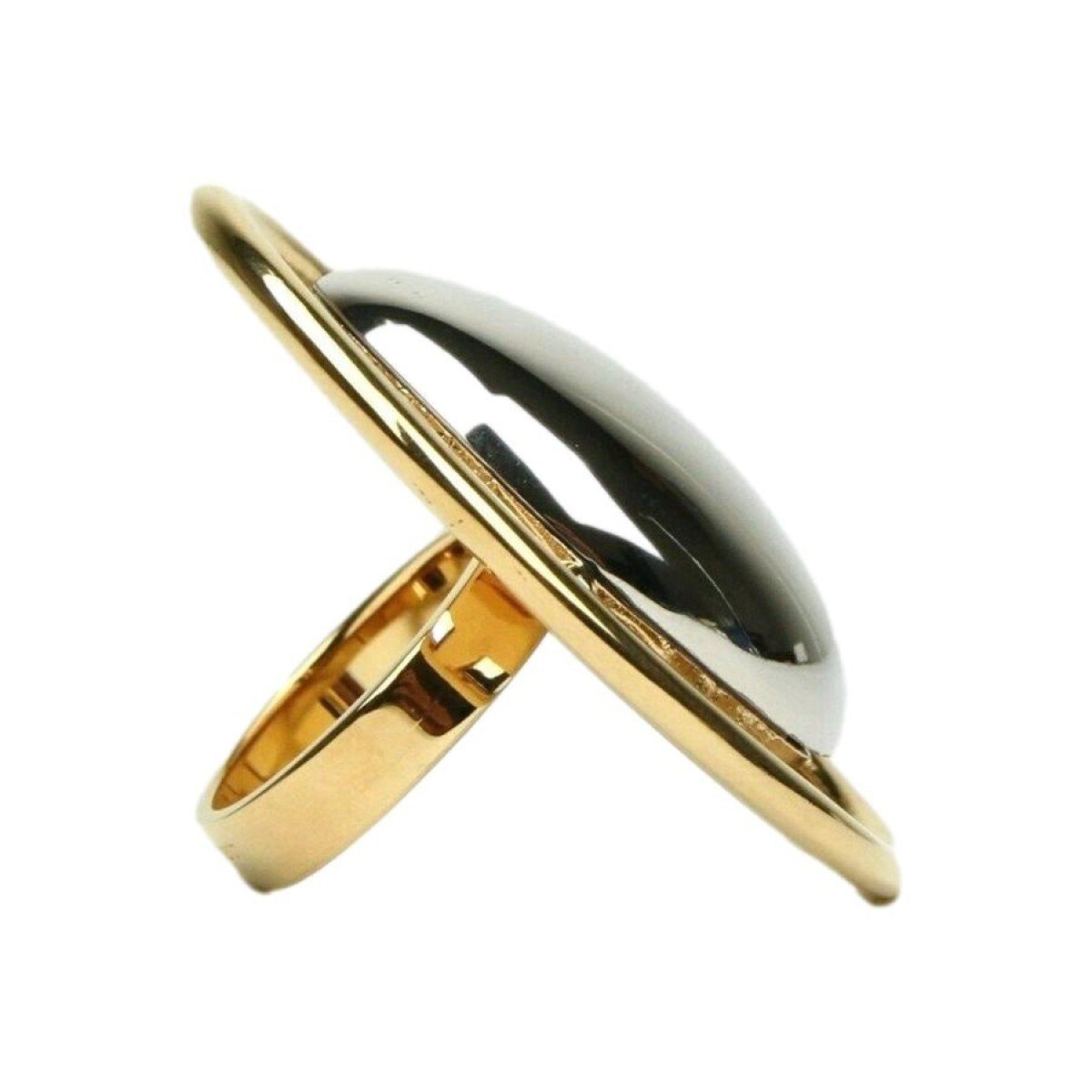 Saint Laurent Oval Brass Metal Circular Ring Silver/Gold Size 6