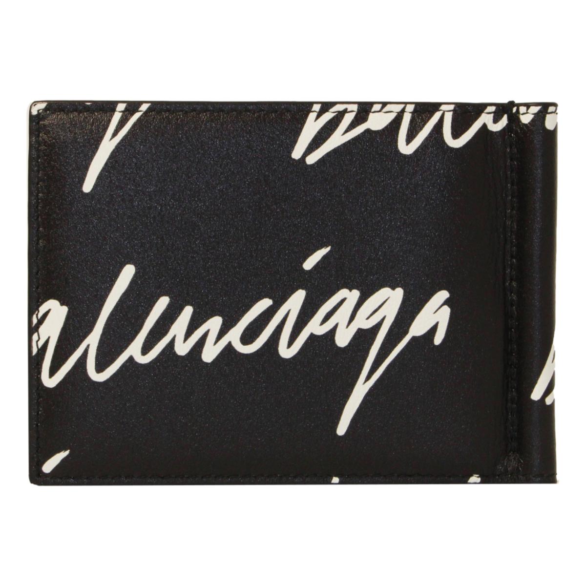 Balenciaga Cash Black Leather Scribble Logo Money Clip Wallet 625819