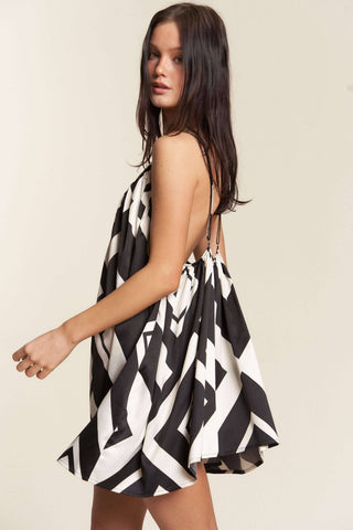Hers & Mine - GEOMETRIC BUTTER SATIN ROMPER: BLACK WHITE