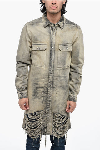 Rick Owens Distressed Denim Overshirt with Fringed Hem