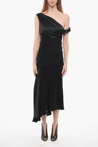 Loewe Draped Satin Maxidress with Curled Strap