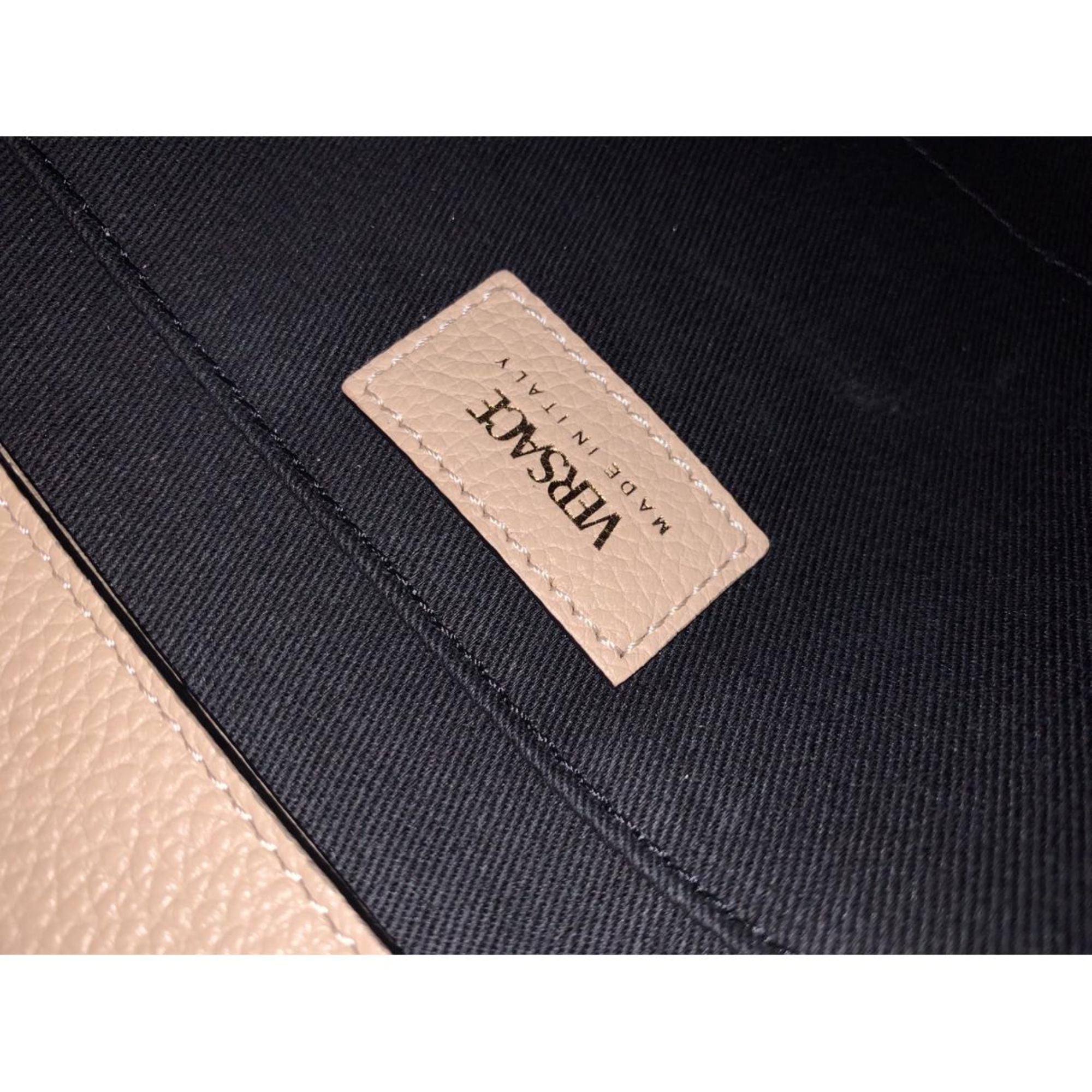 Versace Virtus Beige Calf Leather Top Handle Crossbody Bag