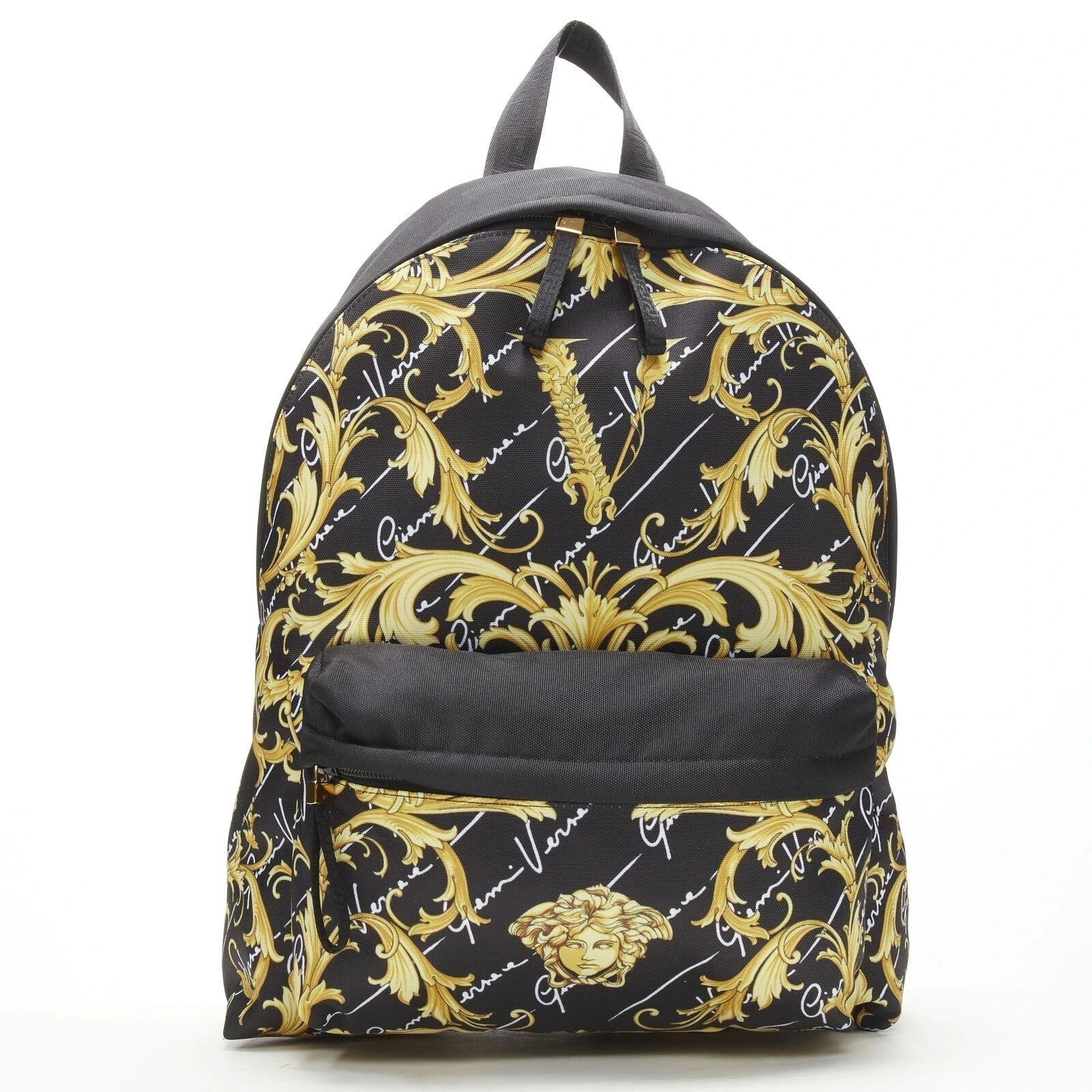 Versace Black Nylon Barocco Signature Print Zip Backpack