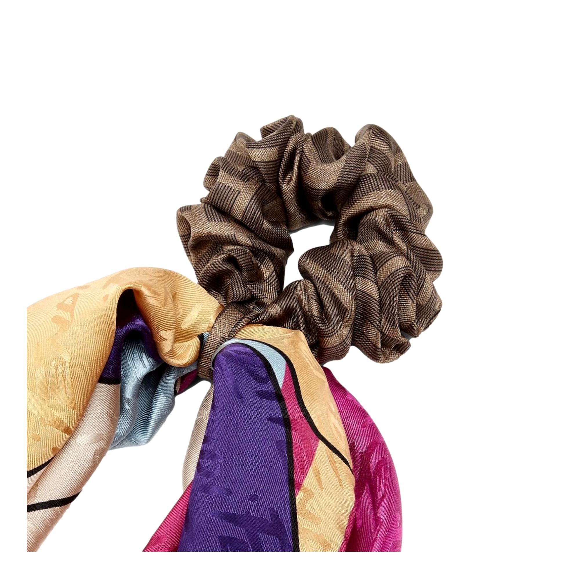 Fendi Antonio Lopez Silk Scarf and FF Logo Scrunchie Set