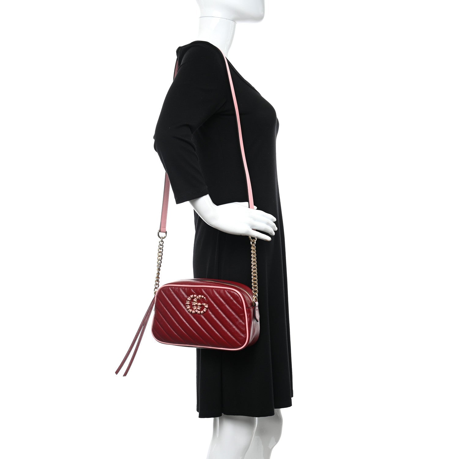 Gucci Marmont Red Leather Diagonal Matelasse Shoulder Bag