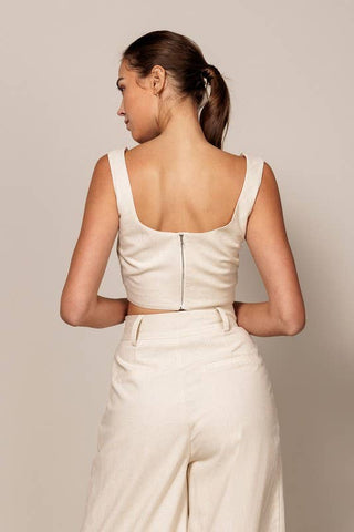 Endless Blu - LINEN PLEATED PANT WITH HIDDEN HOOK AND POCKETS: 2 TONE LINEN / S