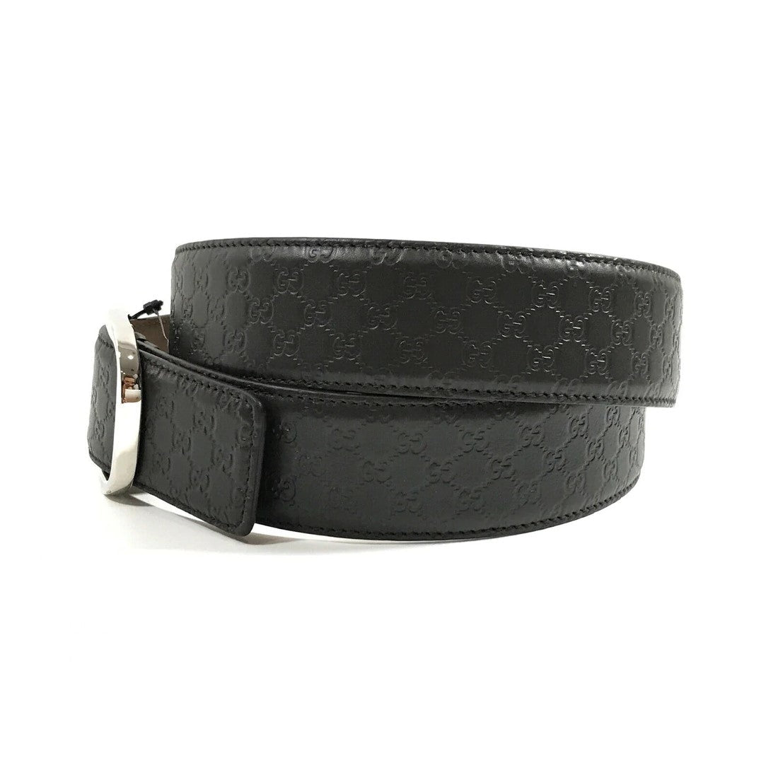 Gucci Micro GG Black Calf Leather Silver Buckle Belt Size 95/38