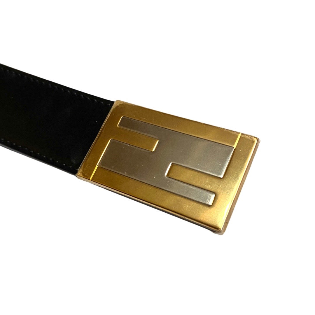 Fendi Black Smooth Calf Leather Gold Logo Buckle 110