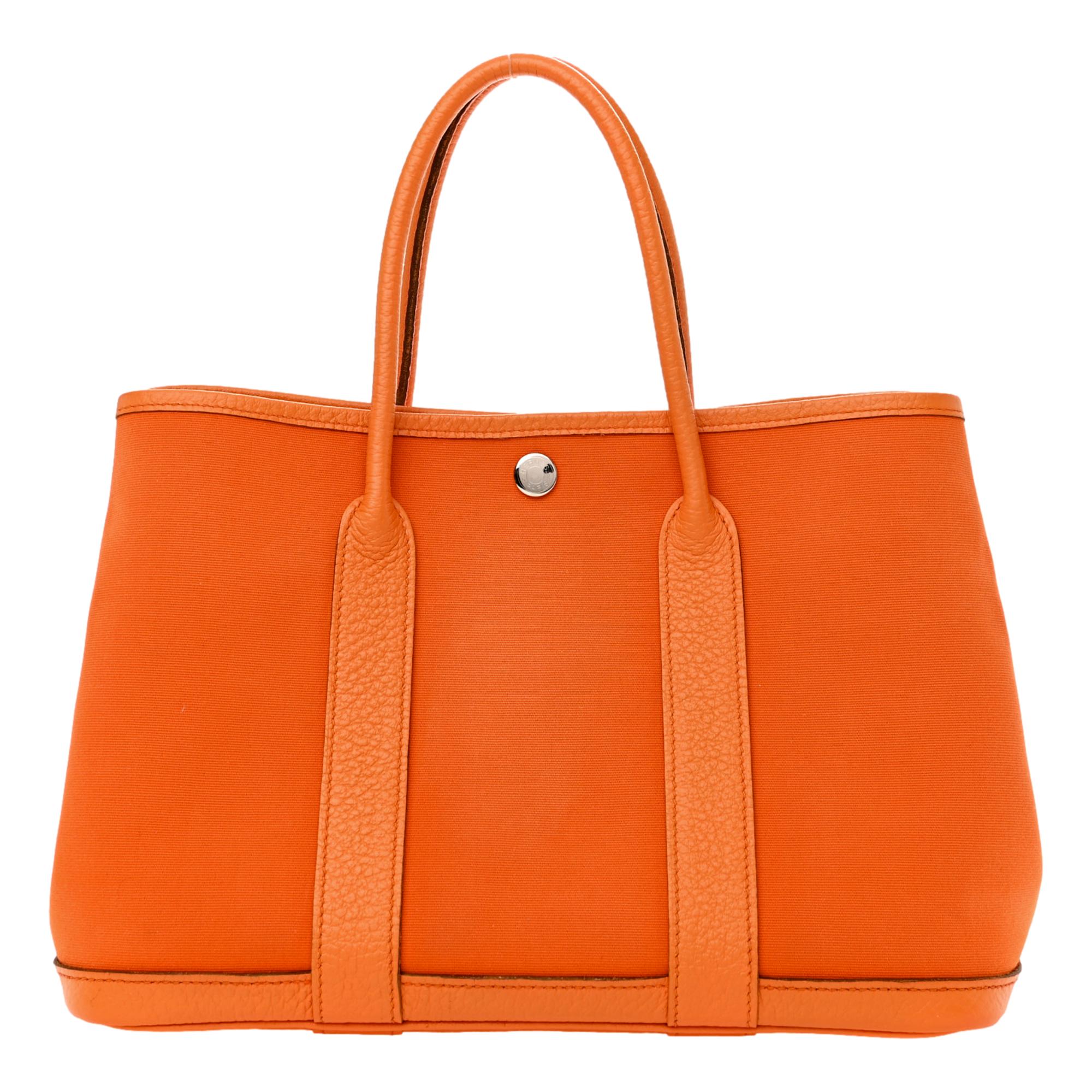 Hermes Garden Party 30 TPM Negonda Orange Toile and Cassis Leather Tote Bag