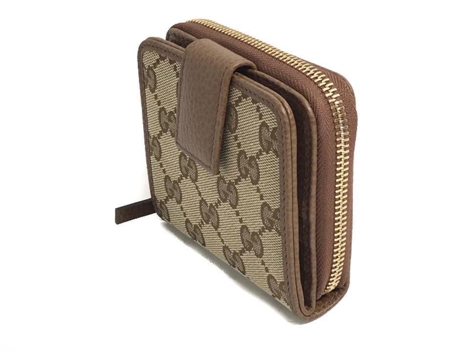 Gucci Beige Original GG Canvas Brown Leather Trim Wallet