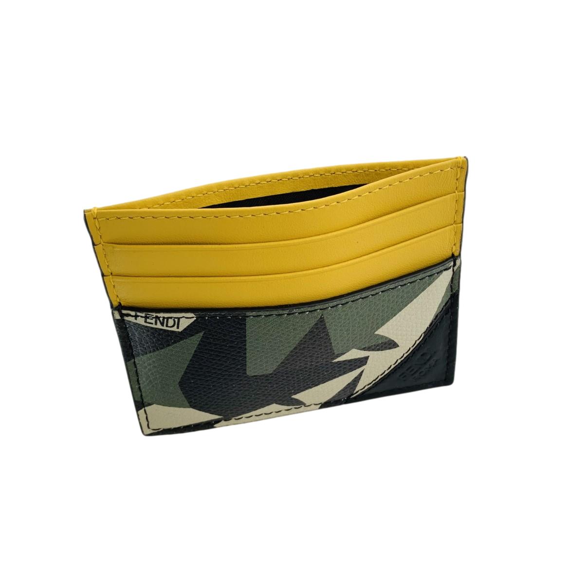 Fendi Camouflage Bugs Print Calf Leather Military Green Card Case