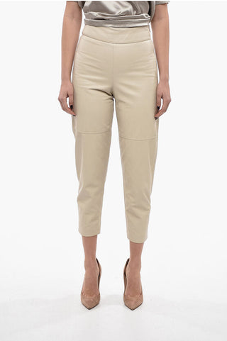 Brunello Cucinelli High-waisted Leather Pants with Side Zip