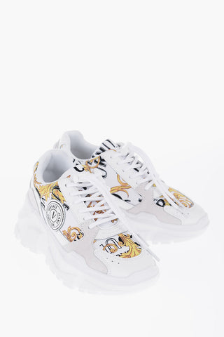 Versace JEANS COUTURE Baroque Motif Sneakers with Suede Details 7cm