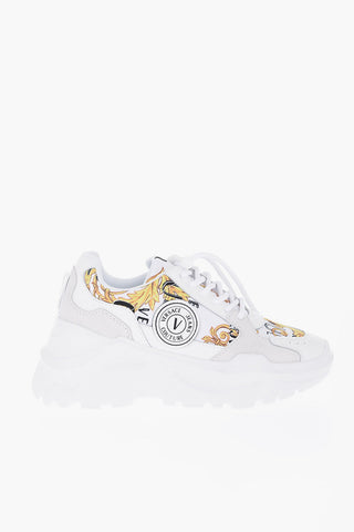 Versace JEANS COUTURE Baroque Motif Sneakers with Suede Details 7cm