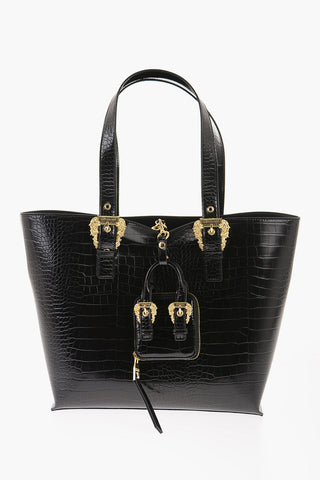 Versace JEANS COUTURE Crocodile Effect Faux Leather Tote Bag with Ma