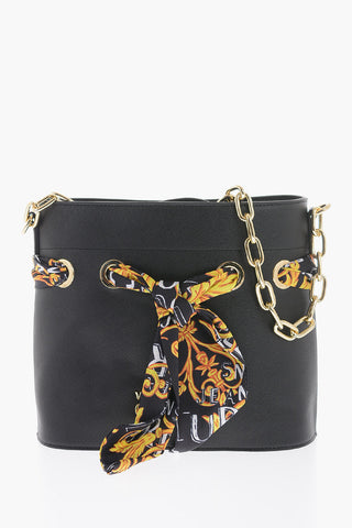 Versace JEANS COUTURE Faux Leather Bucket Bag with Foulard Embellish