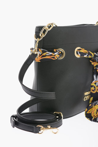 Versace JEANS COUTURE Faux Leather Bucket Bag with Foulard Embellish