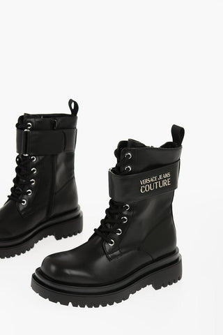 Versace JEANS COUTURE Faux Leather DREW Combat Boots with Metal Logo