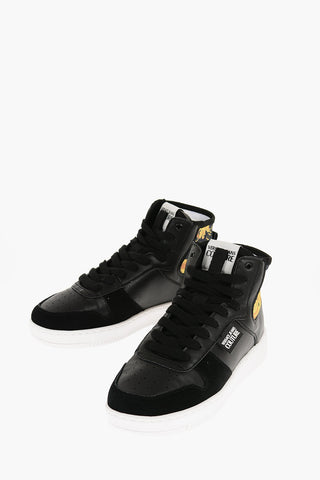 Versace JEANS COUTURE Leather and Fabric MEYSSA High-Top Sneakers wi