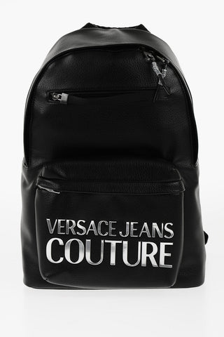 Versace JEANS COUTURE Textured Faux Leather Backpack with Silver-Ton