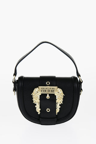 Versace JEANS COUTURE Textured Faux Leather Saddle Bag with Maxi Gol