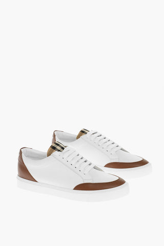 Burberry Lace-up Leather Sneakers with Tartan Details