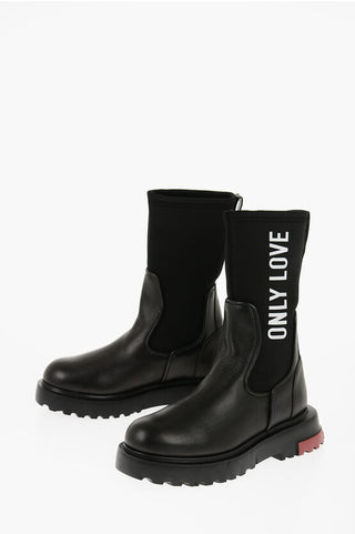 Moschino Leather and Neoprene Booties with Maxi Lettering