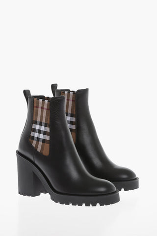 Burberry Leather Chelsea Booties with Tartan Elastic 9cm