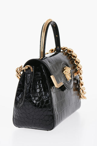 Versace Leather Croco-Effect LA MEDUSA Bag with Metallic Application