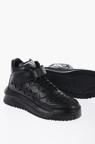 Versace Leather High-Top Sneakers With Cutouts