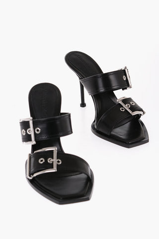 Alexander McQueen Leather Sandals With Buckle Heel 10 cm