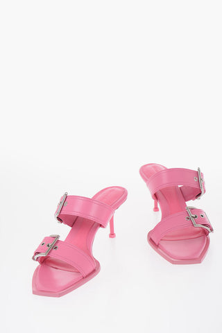 Alexander McQueen Leather Sandals With Buckle Heel 7 cm