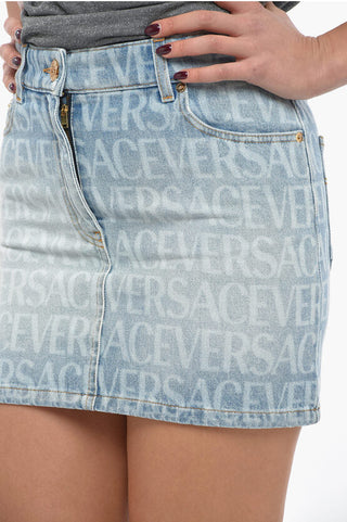 Versace Light Wash Monogram Denim Miniskirt