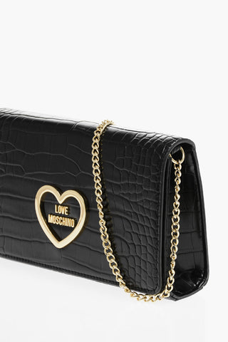 Moschino LOVE Crocodile Effect Faux Leather Bag with Golden Chain