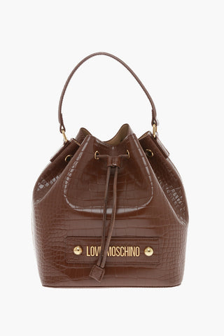 Moschino LOVE Crocodile Effect Faux Leather Bucket Bag with Maxi Logo