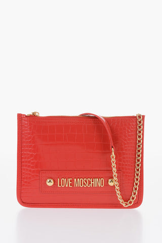 Moschino LOVE Crocodile Effect Faux Leather Clutch with Golden Logo