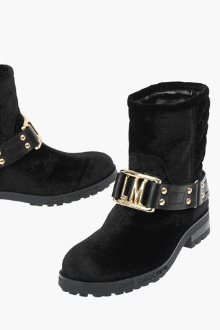 Moschino LOVE Crocodile Effect velvet ankle boots